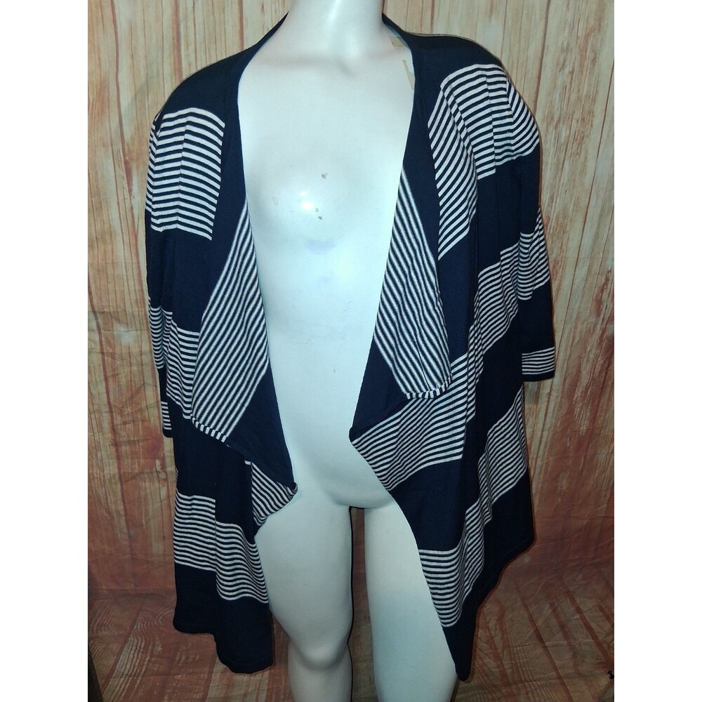 Willi Smith Navy/White Stripe 3/4 Sleeve Wrap Cardigan Sz XL